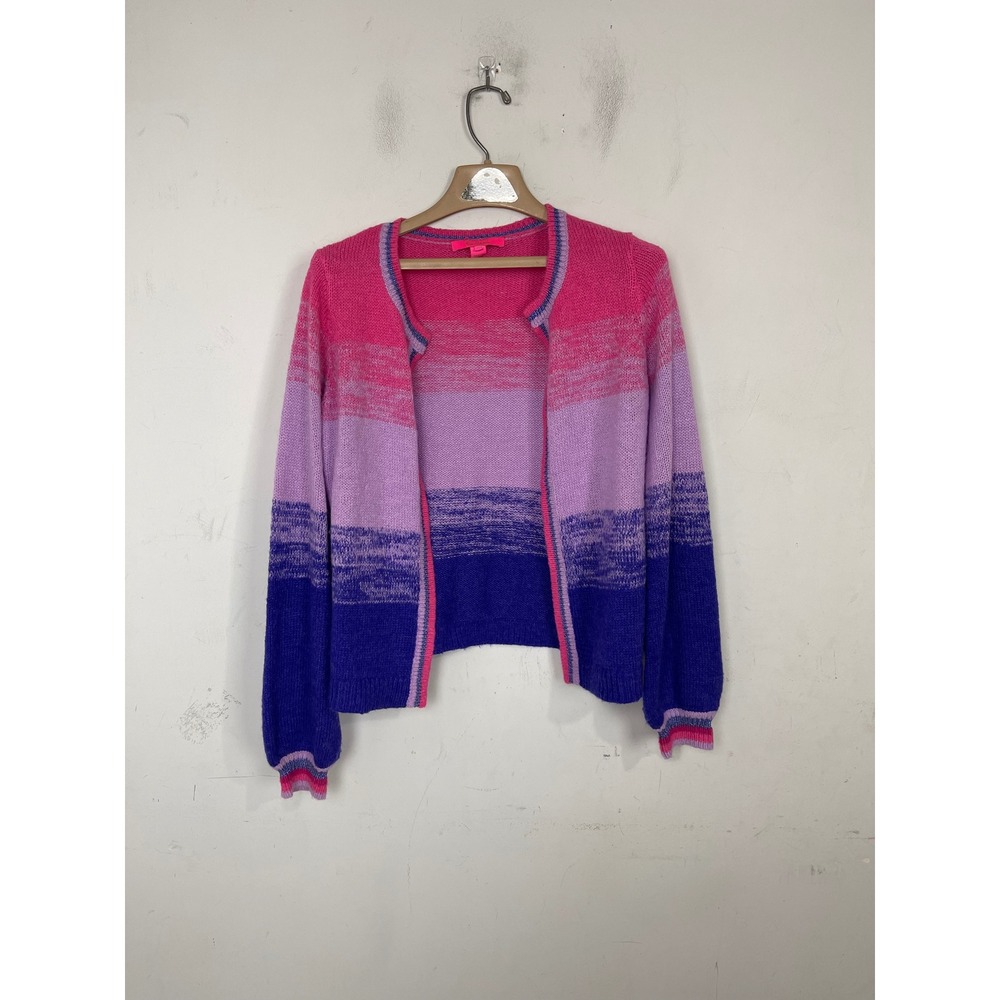 Lilly Pulitzer‎ Ombre Stripe Open Front Cardigan Pink Purple Blue Metallic Small
